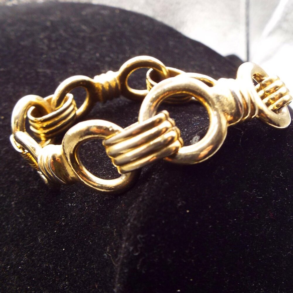 BEN AMUN BY ISAAC MANEVITZ *VINTAGE* GOLDEN HORSEBIT RIBBED LINK BRACELET 21